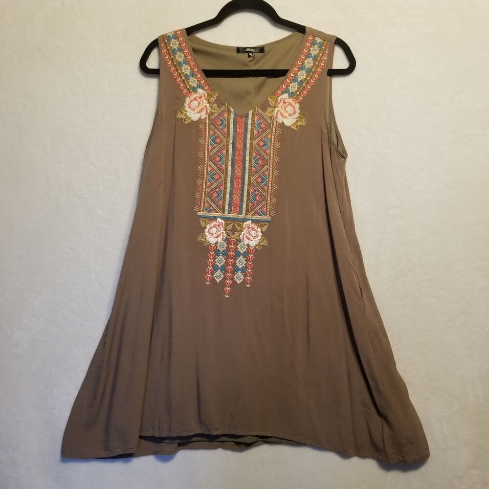 Andree By Unit M Dress Mini Rayon Embroidered Sleeveless Boho Hippy Beach Cruise